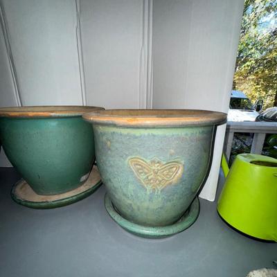 466 Green Planter LOT w/Italian Green Watering Can