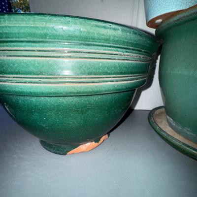 466 Green Planter LOT w/Italian Green Watering Can