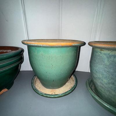 466 Green Planter LOT w/Italian Green Watering Can