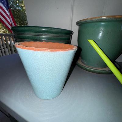 466 Green Planter LOT w/Italian Green Watering Can