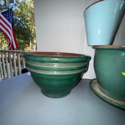 466 Green Planter LOT w/Italian Green Watering Can