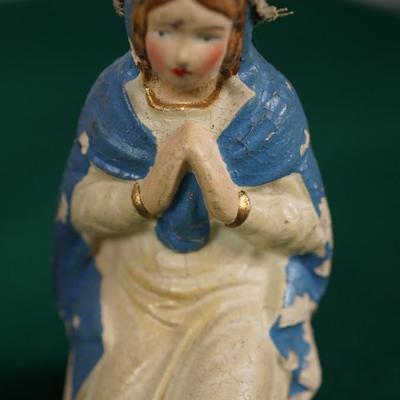 VINTAGE GERMAN PAPER MACHIE NATIVITY SCENE FIGURINES. 6 1/2" HAND PAINTED