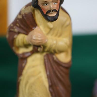 VINTAGE GERMAN PAPER MACHIE NATIVITY SCENE FIGURINES. 6 1/2" HAND PAINTED