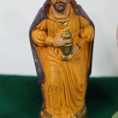 VINTAGE GERMAN PAPER MACHIE NATIVITY SCENE FIGURINES. 6 1/2" HAND PAINTED