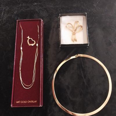 Gold Tone Necklaces and Broach