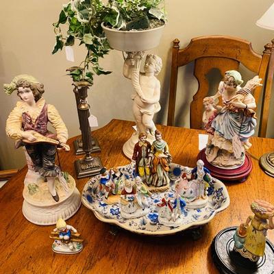 Lot 1: Dining Table, Marble Display Shelf, Collector Vases & More