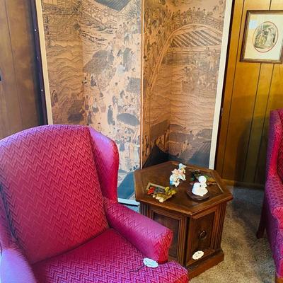 Lot 11: Living Room Chairs, Asian Room Divider, Art & More