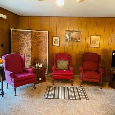 Lot 11: Living Room Chairs, Asian Room Divider, Art & More
