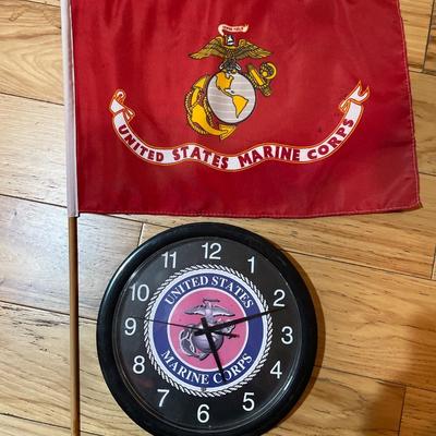 Marine Corp. clock and flag