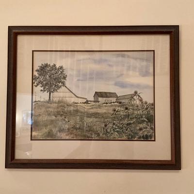 539 Framed Barnscene Artwork Signed Karen Meyer