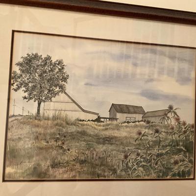 539 Framed Barnscene Artwork Signed Karen Meyer