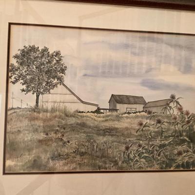 539 Framed Barnscene Artwork Signed Karen Meyer