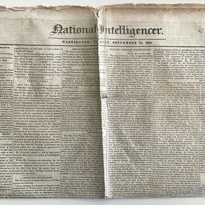 1844 Original Vintage National Intelligencer Newspaper - Washington