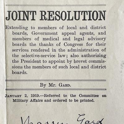 Political Resolution 1919 Warren Gard signed letter