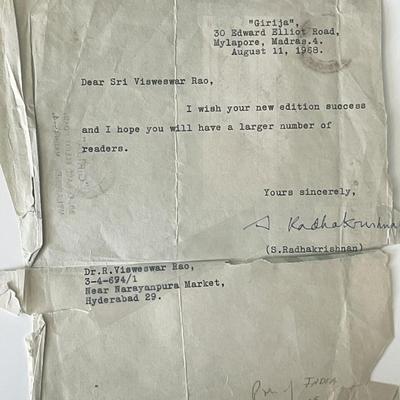 President of India S. Radhakrishman signed letter