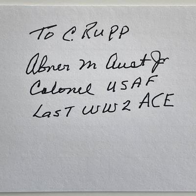 WW2 flying ace Abner M. Aust Jr. signed note