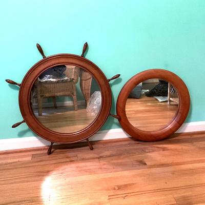 627 Pair of MIrrors Ships Wheel and Round Pine