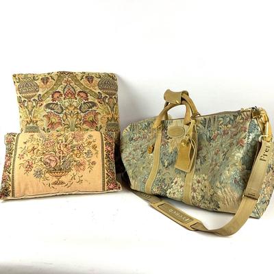 629 Vintage French Luggage Co. Tapestry Duffle Bag with Pillows