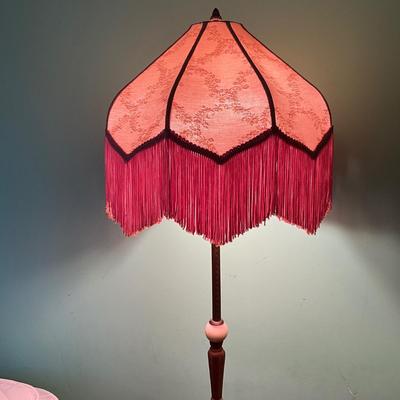 647 Antique Art Deco Iron Lamp with Fringe Shade