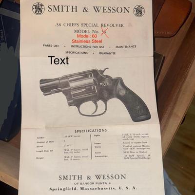 655 (“UPDATE-11-9-24”) Smith and Wesson-CHIEFS SPECIAL REVOLVER MODEL No. 60 with leather Holster PLEASE READ NOTES BELOW!
