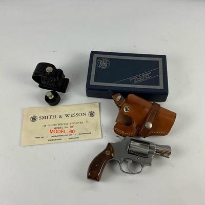 655 (“UPDATE-11-9-24”) Smith and Wesson-CHIEFS SPECIAL REVOLVER MODEL No. 60 with leather Holster PLEASE READ NOTES BELOW!