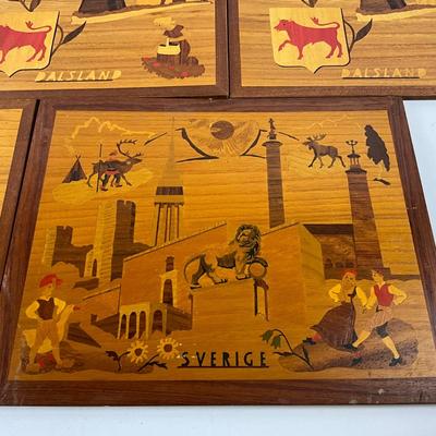 656 Lot of Vintage Mid Century Modern Ekman Bohus Marquetry Wood Inlay Art Sweden
