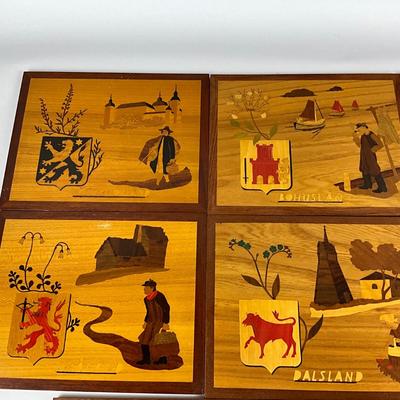 656 Lot of Vintage Mid Century Modern Ekman Bohus Marquetry Wood Inlay Art Sweden