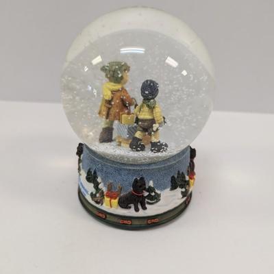 Berta Hummel "Let It Snow" Goebel Snowglobe Sledding Time