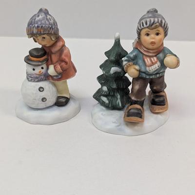 Goebel Berta Hummel Figurines "A Gift For Snowman" & "Dashing Through The Snow"