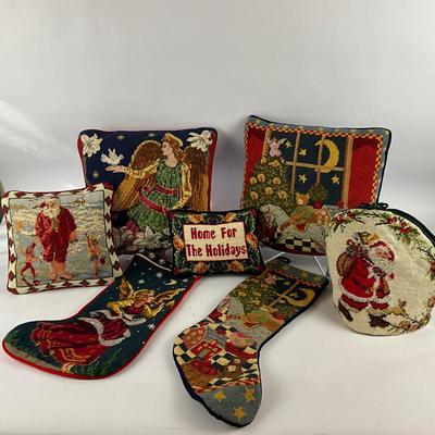 686 Set of Needlepoint Pillows and Stockings