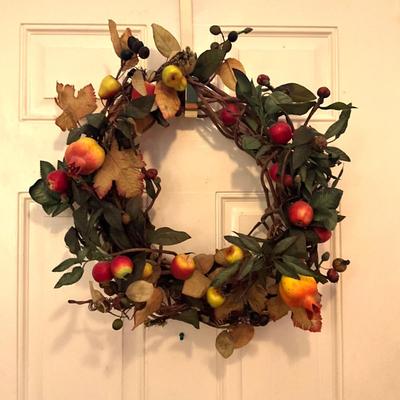690 Large Faux Pomegrante Outdoor Wreath from White Flower Farms