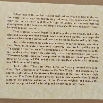 The Ortelius "Theatrum Orbis Terrarum" Map "New Description Of America Or The New World" Color Foil-etched Map