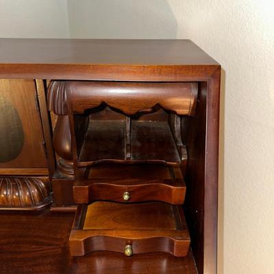 PETITE SECRETARY DESK W/DROP DOWN FRONT AND STUNNING INTERIOR