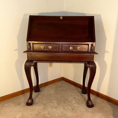 PETITE SECRETARY DESK W/DROP DOWN FRONT AND STUNNING INTERIOR