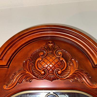 ORNATE LIGHTED CURIO CABINET WITH MIRRORED BACK