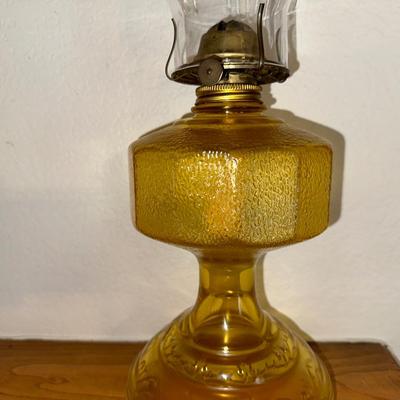 AMBER GLASS BASE OIL LAMP