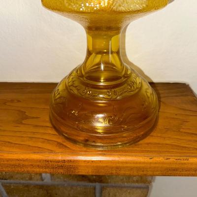 AMBER GLASS BASE OIL LAMP