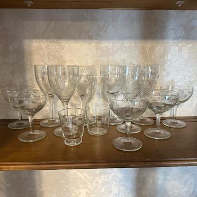 A COLLECTION OF ETCHED GLASSWARE