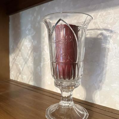 TIARA AMBER GLASS PLATE OF THE LAST SUPPER AND GLASS CANDLE HOLDER