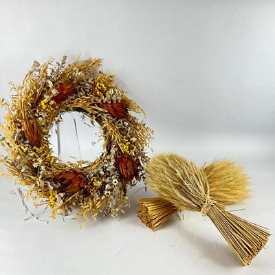 694 Dried Floral Wreath with Two Bunches of Wheat
