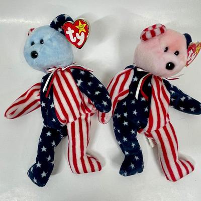 Ty Beanie Babies SpanglePink Face & Blue Face Patriotic Bears Retired 1999 Rare