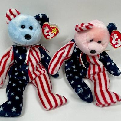 Ty Beanie Babies SpanglePink Face & Blue Face Patriotic Bears Retired 1999 Rare