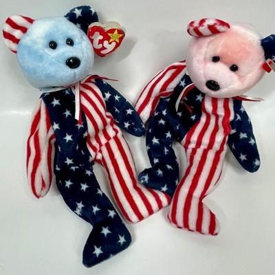 Ty Beanie Babies SpanglePink Face & Blue Face Patriotic Bears Retired 1999 Rare