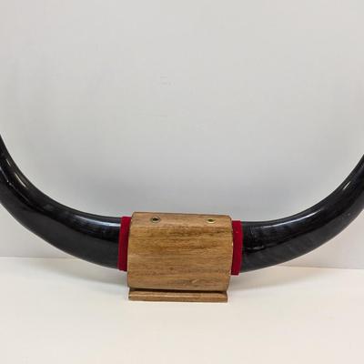 Vintage Philippines Wood Pen Pencil Holder Hand Carved & Engraved Horns