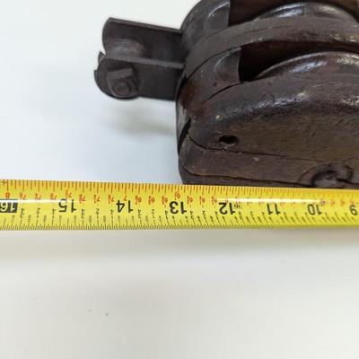 Vintage Large Wood Block & Tackle Pulley With Hook