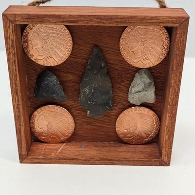 Native American Indian Head Copper Rounds in Shadow Box