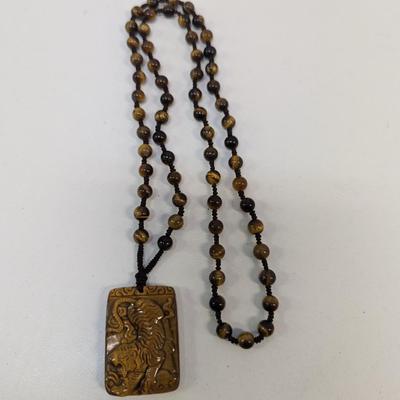Tiger's Eye Pendant Hand Carved Necklace