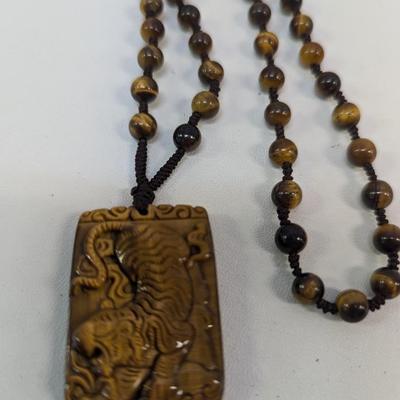 Tiger's Eye Pendant Hand Carved Necklace