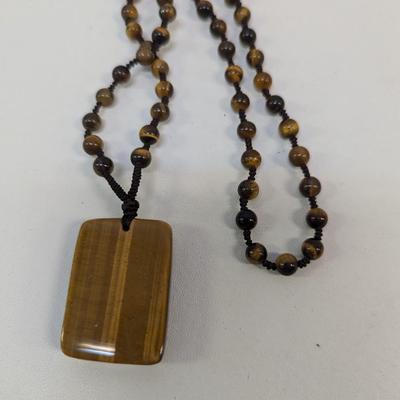 Tiger's Eye Pendant Hand Carved Necklace