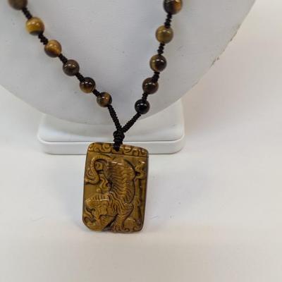 Tiger's Eye Pendant Hand Carved Necklace